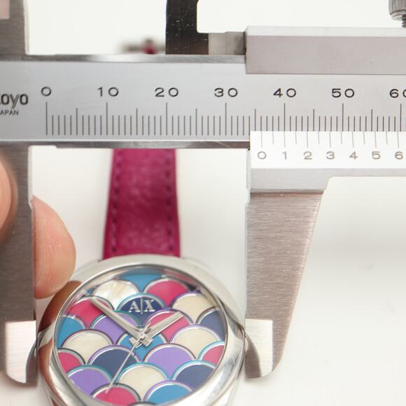 Armani Exchange Pink Colorful MOP Fish Scale 36mm Watch Leather with New Battery
